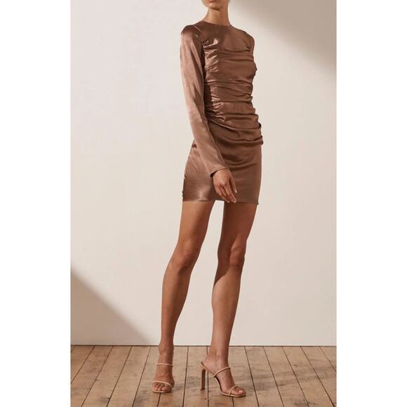 SHONA JOY 'Lily' Long Sleeve Ruched Mini Dress in Clove NWT $295 US 6 - Picture 3 of 16